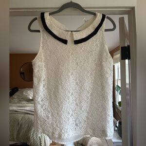 One Clothing Ivory Lace Dress with Black Collar